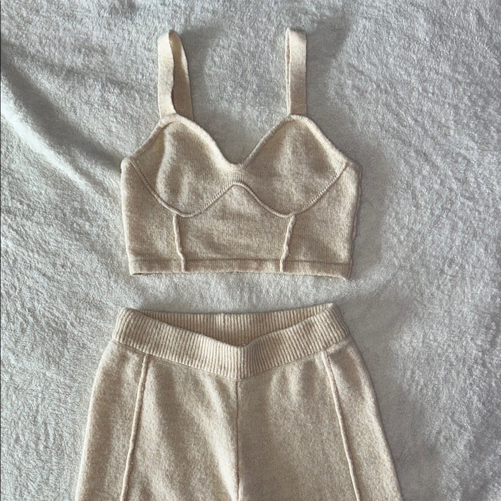 Cream Knit Crop Top and Shorts Set